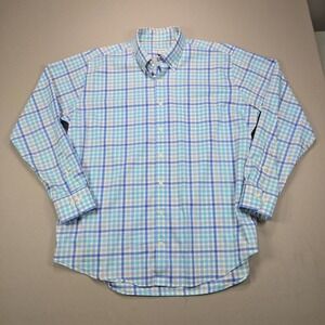 Peter‎ Millar Mens Plaid Button Down XL Blue White Aqua Long Sleeve Cotton Blend